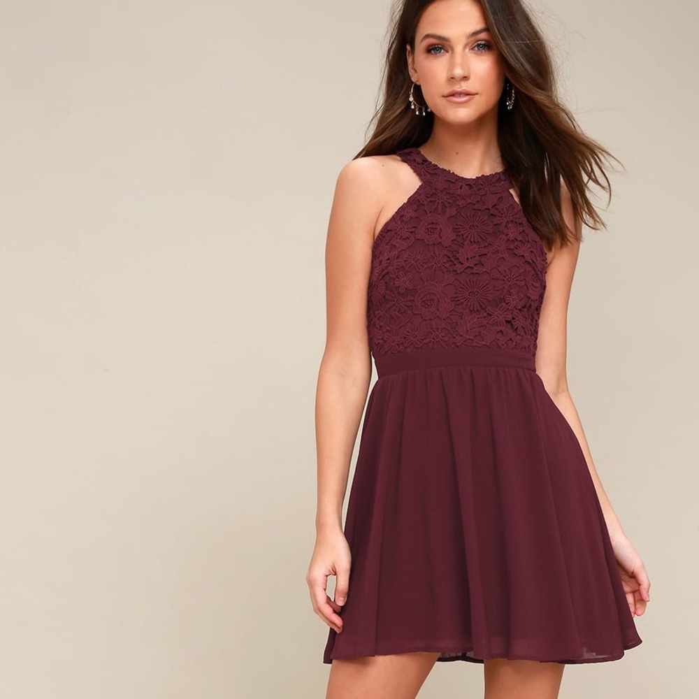 Burgundy Halter Dress